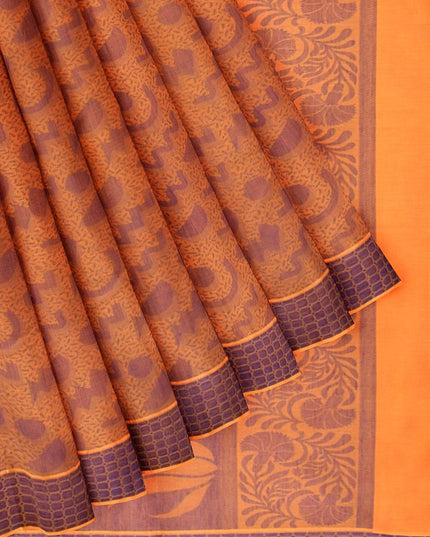 Coimbatore Cotton Allself Saree - Yellow with Blue Shade - {{ collection.title }} by Prashanti Sarees