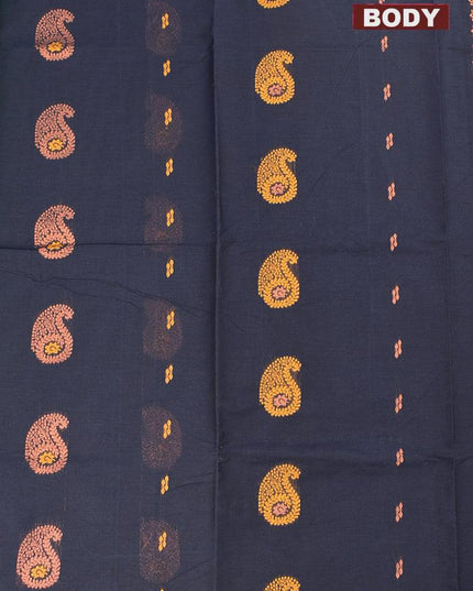Coimbatore Cotton Black Saree with Copper Zari and Thread Woven Buttas and Simple Zari Border - {{ collection.title }} by Prashanti Sarees