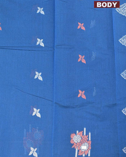 Coimbatore Cotton Blue Saree with Copper and Silver Zari Woven Buttas and Borderless Style - {{ collection.title }} by Prashanti Sarees