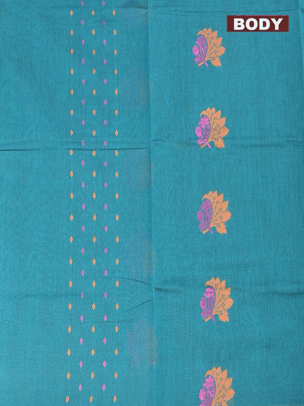 Coimbatore Cotton Blue Saree with Copper Zari and Thread Woven Buttas and Simple Border - {{ collection.title }} by Prashanti Sarees