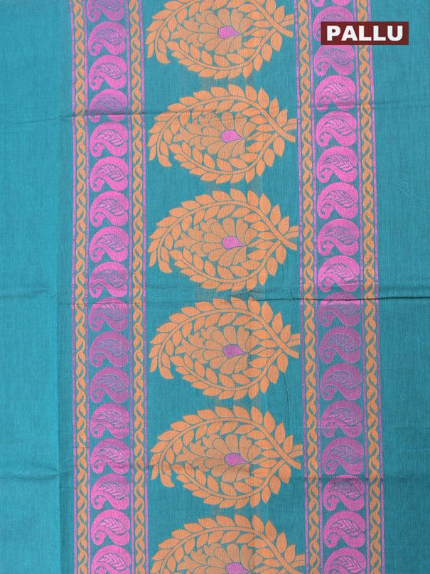 Coimbatore Cotton Blue Saree with Copper Zari and Thread Woven Buttas and Simple Border - {{ collection.title }} by Prashanti Sarees