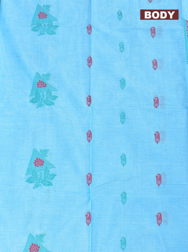 Coimbatore Cotton Blue Saree with Thread Woven Buttas and Simple Border - {{ collection.title }} by Prashanti Sarees