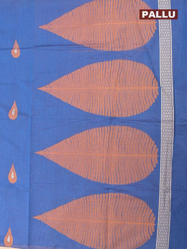 Coimbatore Cotton Blue Saree with Thread Woven Buttas and Simple Border - {{ collection.title }} by Prashanti Sarees