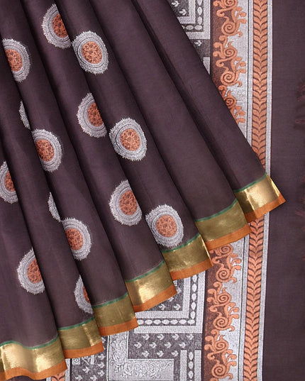 Coimbatore Cotton Brown Color Saree with Copper and Silver Zari Woven Buttas - {{ collection.title }} by Prashanti Sarees