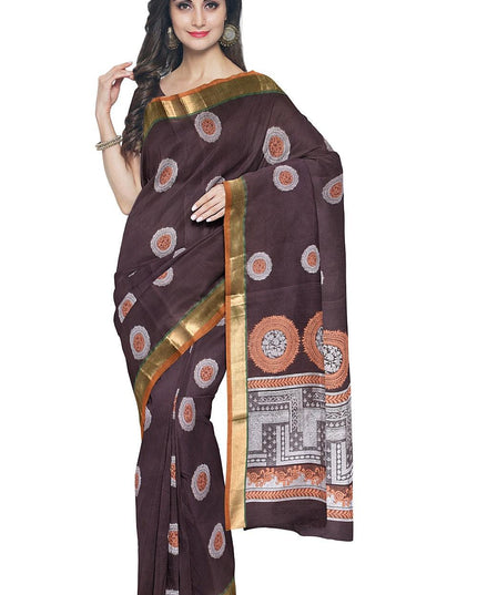 Coimbatore Cotton Brown Color Saree with Copper and Silver Zari Woven Buttas - {{ collection.title }} by Prashanti Sarees