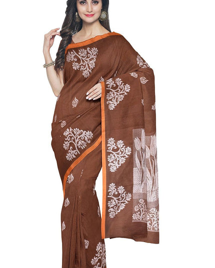 Coimbatore Cotton Brown Color Saree with Silver Zari Woven Buttas - {{ collection.title }} by Prashanti Sarees