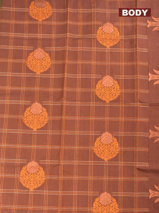 Coimbatore Cotton Brown Saree with Copper Zari and Thread Woven Buttas and Simple Border - {{ collection.title }} by Prashanti Sarees