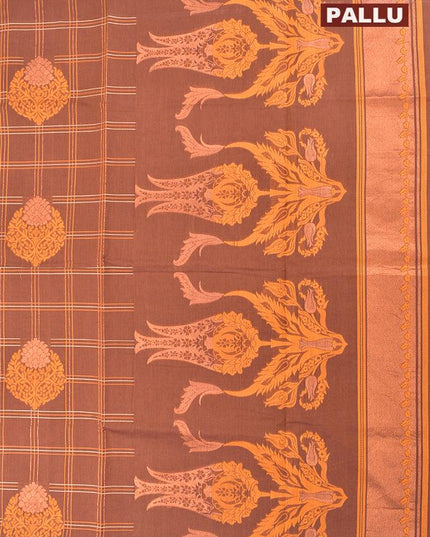 Coimbatore Cotton Brown Saree with Copper Zari and Thread Woven Buttas and Simple Border - {{ collection.title }} by Prashanti Sarees