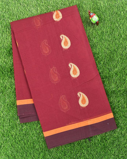 Coimbatore Cotton Brown Saree with Thread Woven Buttas and Simple Border - {{ collection.title }} by Prashanti Sarees