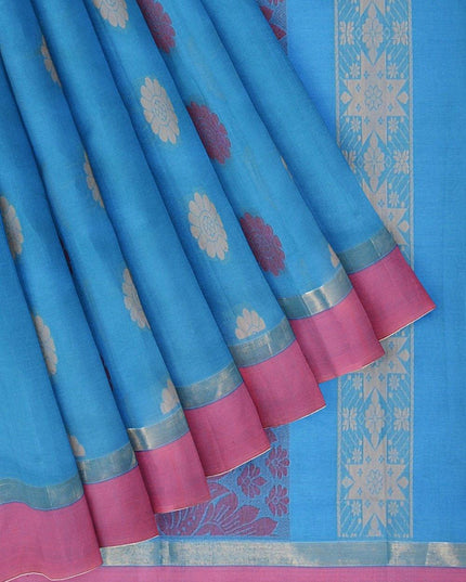 Coimbatore Cotton Butta Saree - Blue - {{ collection.title }} by Prashanti Sarees