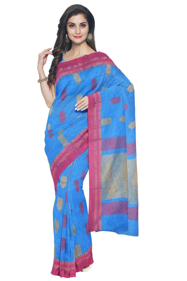 Coimbatore Cotton Butta Saree - Blue - {{ collection.title }} by Prashanti Sarees