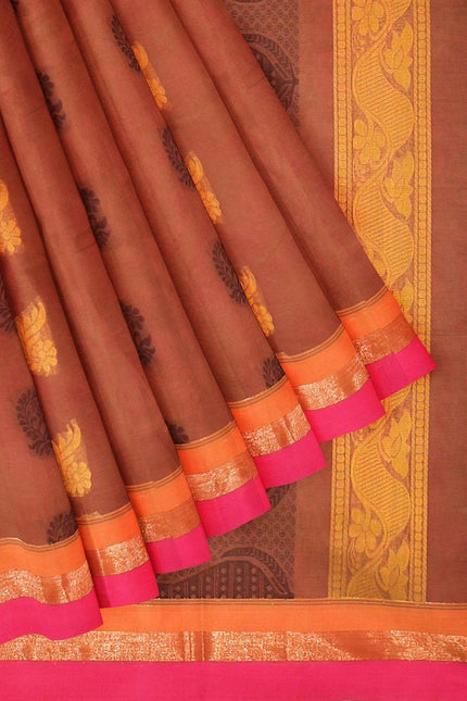 Coimbatore Cotton Butta Saree - Brown - {{ collection.title }} by Prashanti Sarees