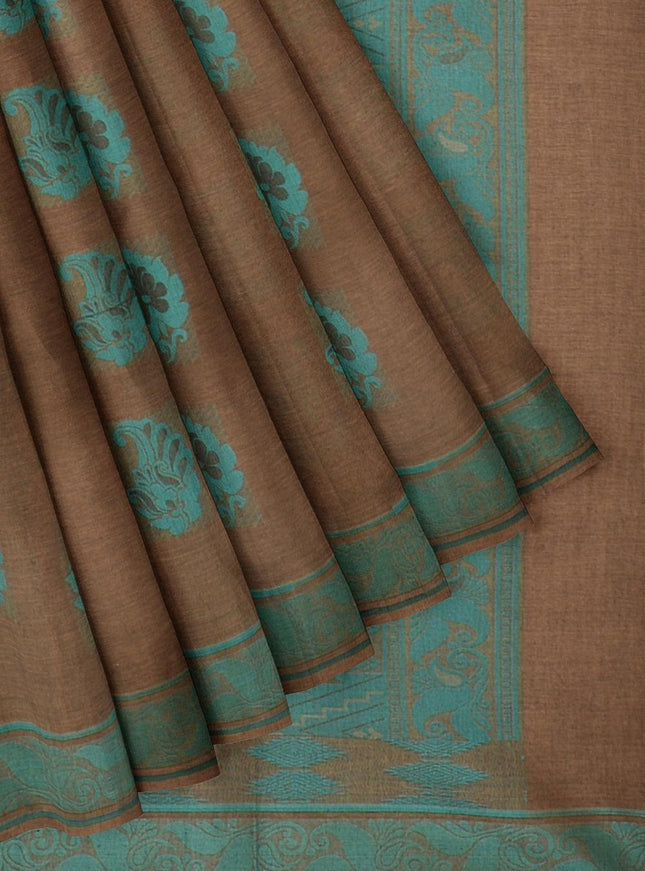 Coimbatore Cotton Butta Saree - Brown - {{ collection.title }} by Prashanti Sarees