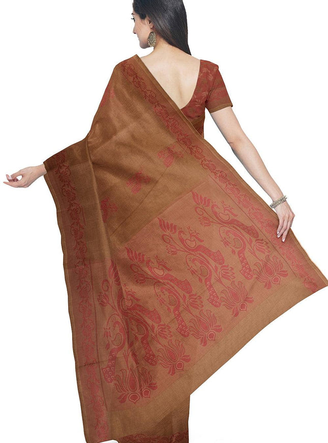 Coimbatore Cotton Butta Saree - Brown - {{ collection.title }} by Prashanti Sarees