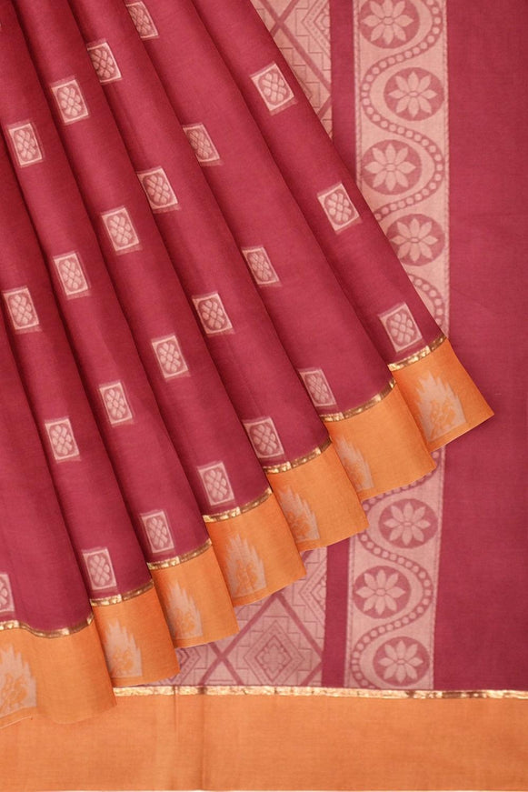 Coimbatore Cotton Butta Saree - Burgandy - {{ collection.title }} by Prashanti Sarees