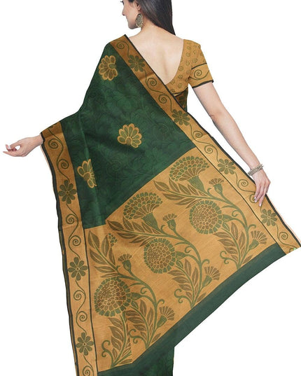 Coimbatore Cotton Butta Saree - Dark Green - {{ collection.title }} by Prashanti Sarees