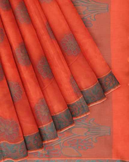 Coimbatore Cotton Butta Saree - Dark Orange - {{ collection.title }} by Prashanti Sarees