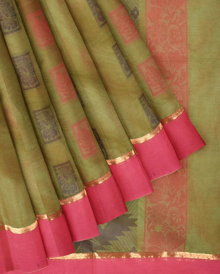 Coimbatore Cotton Butta Saree - Green - {{ collection.title }} by Prashanti Sarees