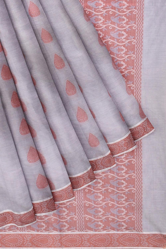 Coimbatore Cotton Butta Saree - Light Grey - {{ collection.title }} by Prashanti Sarees