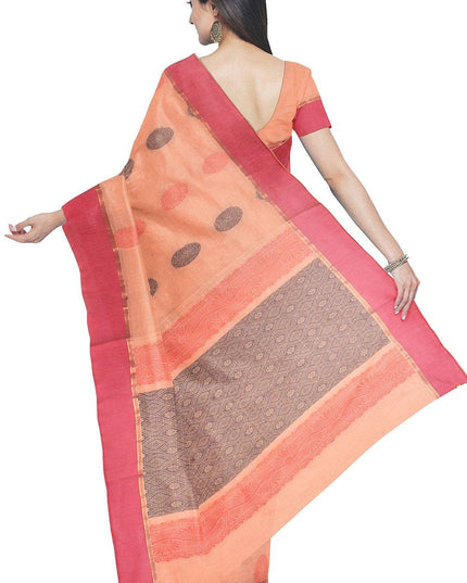 Coimbatore Cotton Butta Saree - Light Orange - {{ collection.title }} by Prashanti Sarees