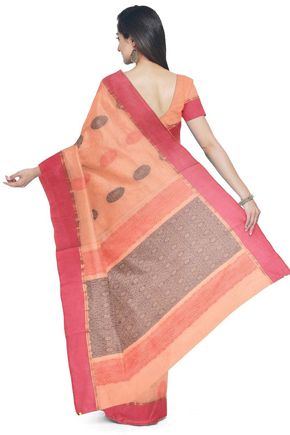 Coimbatore Cotton Butta Saree - Light Orange - {{ collection.title }} by Prashanti Sarees
