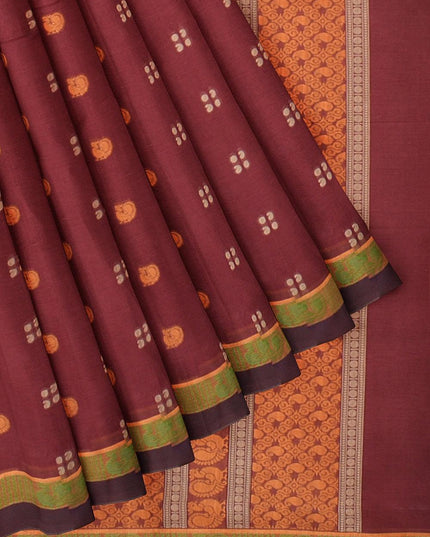 Coimbatore Cotton Butta Saree - Maroon - {{ collection.title }} by Prashanti Sarees