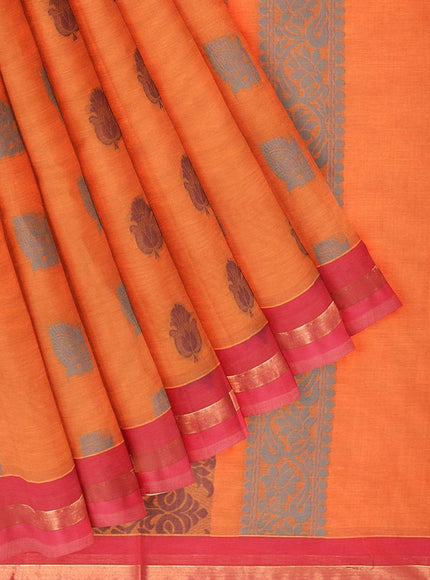 Coimbatore Cotton Butta Saree - Orange - {{ collection.title }} by Prashanti Sarees