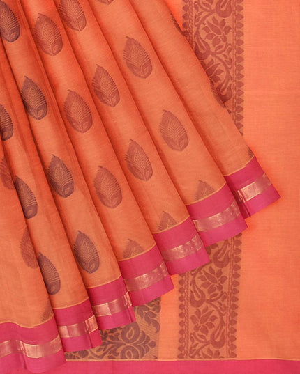 Coimbatore Cotton Butta Saree - Orange - {{ collection.title }} by Prashanti Sarees