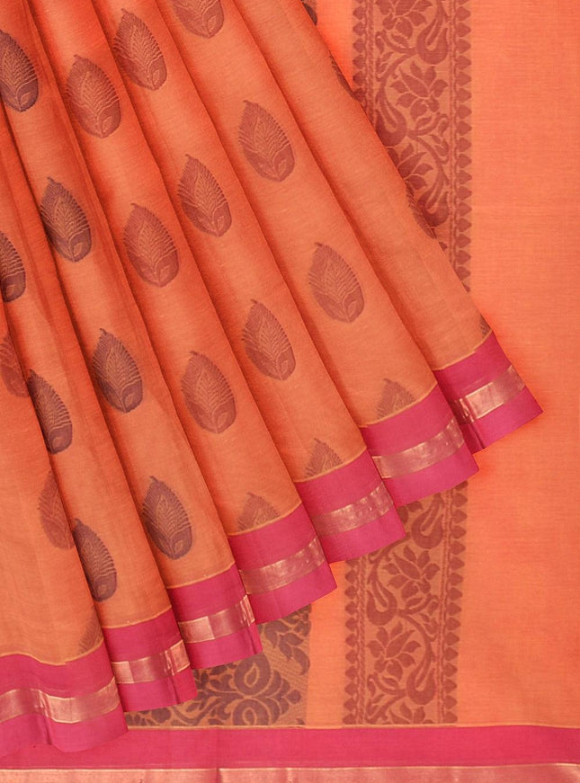 Coimbatore Cotton Butta Saree - Orange - {{ collection.title }} by Prashanti Sarees
