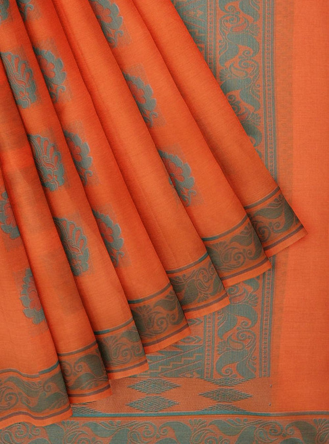 Coimbatore Cotton Butta Saree - Orange - {{ collection.title }} by Prashanti Sarees