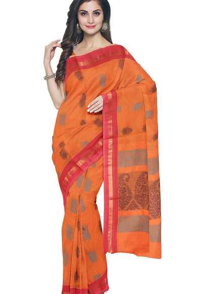 Coimbatore Cotton Butta Saree - Orange - {{ collection.title }} by Prashanti Sarees