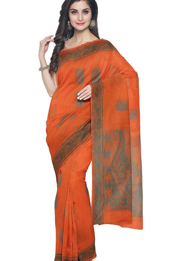 Coimbatore Cotton Butta Saree - Orange - {{ collection.title }} by Prashanti Sarees
