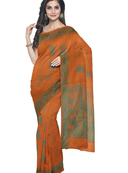 Coimbatore Cotton Butta Saree - Orange - {{ collection.title }} by Prashanti Sarees