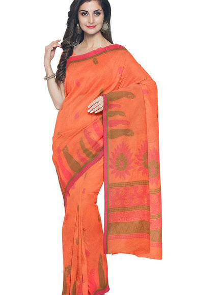 Coimbatore Cotton Butta Saree - Orange - {{ collection.title }} by Prashanti Sarees