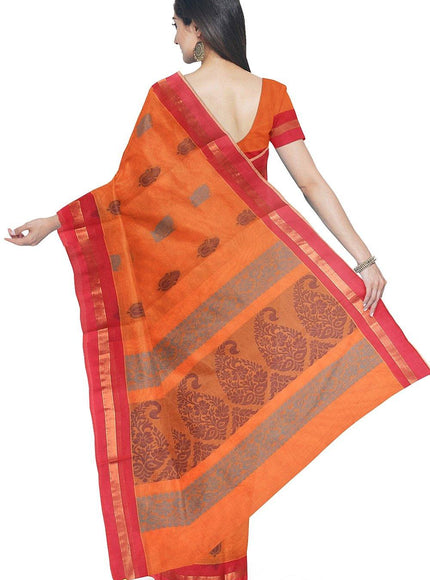 Coimbatore Cotton Butta Saree - Orange - {{ collection.title }} by Prashanti Sarees