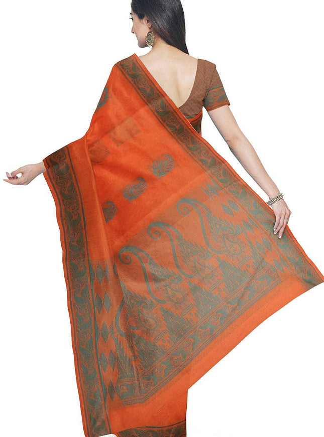Coimbatore Cotton Butta Saree - Orange - {{ collection.title }} by Prashanti Sarees