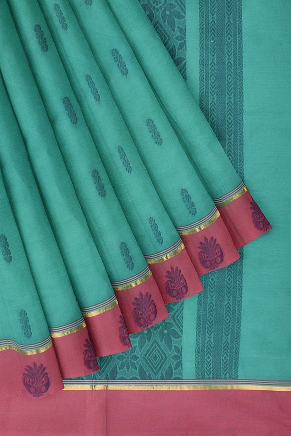 Coimbatore Cotton Butta Saree - Rama Green - {{ collection.title }} by Prashanti Sarees