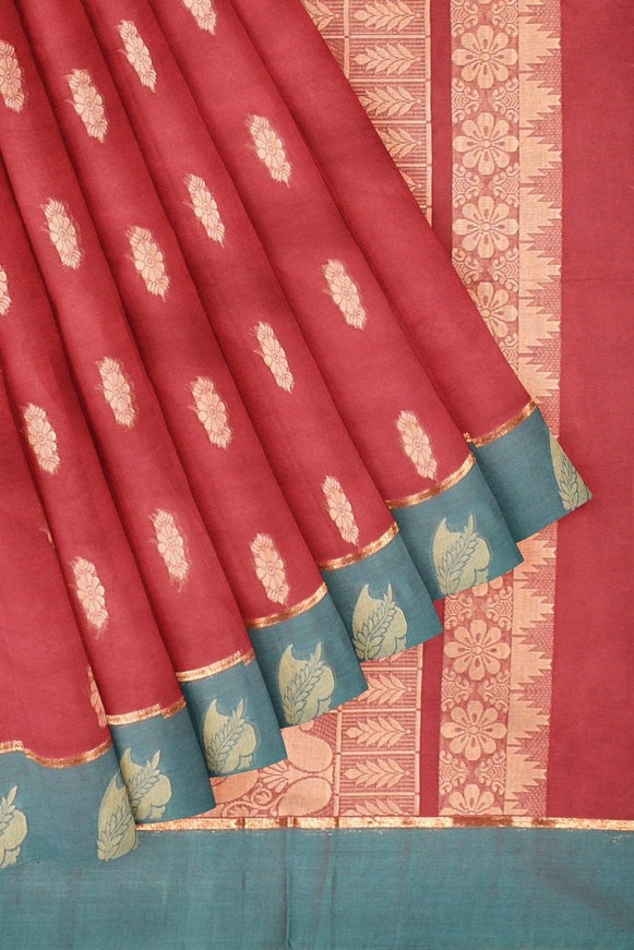 Coimbatore Cotton Butta Saree - Red - {{ collection.title }} by Prashanti Sarees