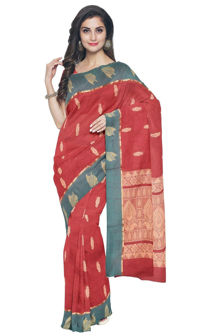 Coimbatore Cotton Butta Saree - Red - {{ collection.title }} by Prashanti Sarees