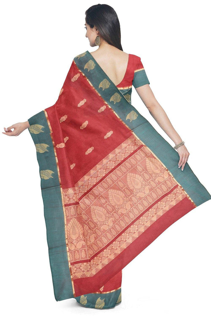 Coimbatore Cotton Butta Saree - Red - {{ collection.title }} by Prashanti Sarees