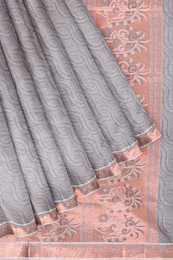 Coimbatore Cotton Copper Zari Saree - Grey - {{ collection.title }} by Prashanti Sarees
