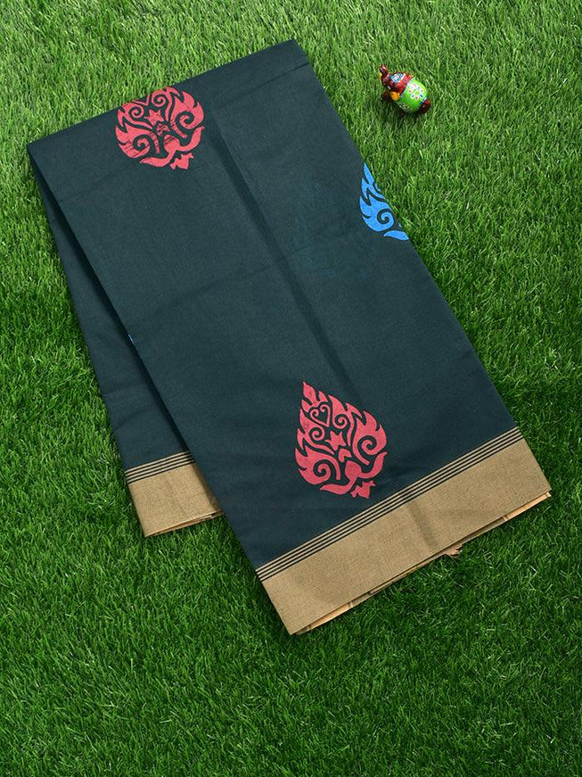 Coimbatore Cotton Dark Blue Printed Saree with Simple Border - {{ collection.title }} by Prashanti Sarees