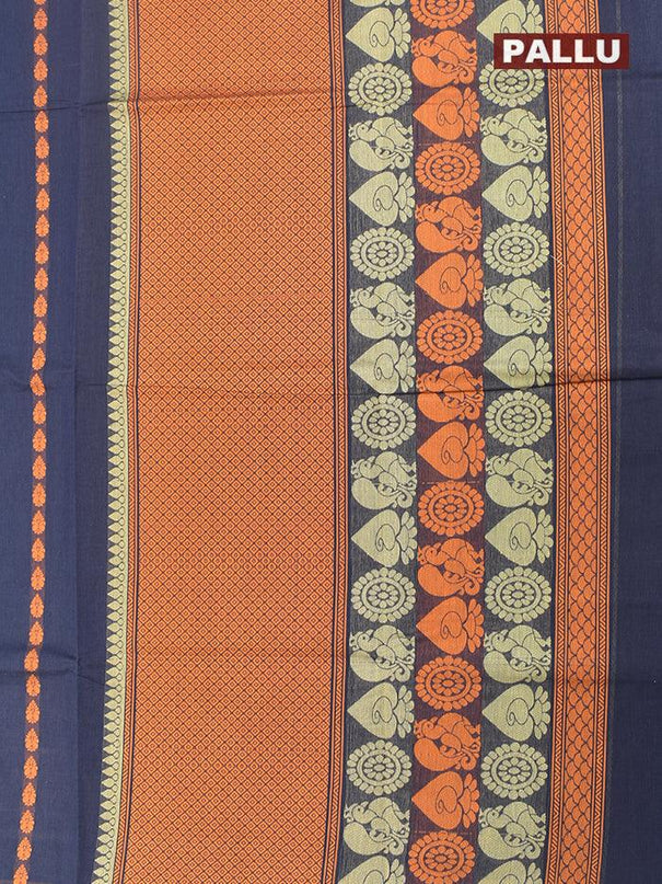 Coimbatore Cotton Dark Blue Saree with Thread Woven Buttas and Simple Border - {{ collection.title }} by Prashanti Sarees