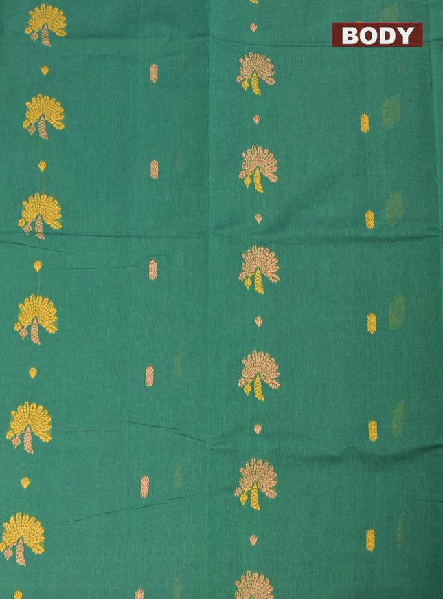 Coimbatore Cotton Dark Green Saree with Copper Zari and Thread Woven Buttas and Zari Border - {{ collection.title }} by Prashanti Sarees