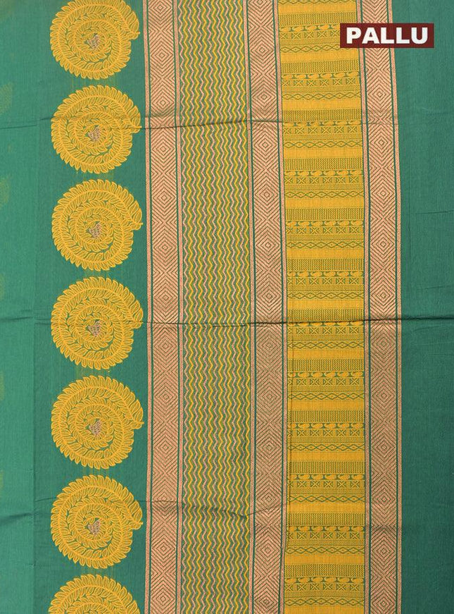 Coimbatore Cotton Dark Green Saree with Copper Zari and Thread Woven Buttas and Zari Border - {{ collection.title }} by Prashanti Sarees