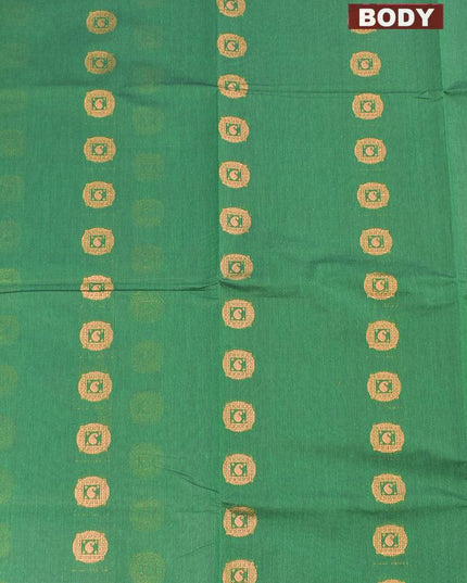 Coimbatore Cotton Dark Green Saree with Copper Zari Woven Buttas and Thread Woven Border - {{ collection.title }} by Prashanti Sarees