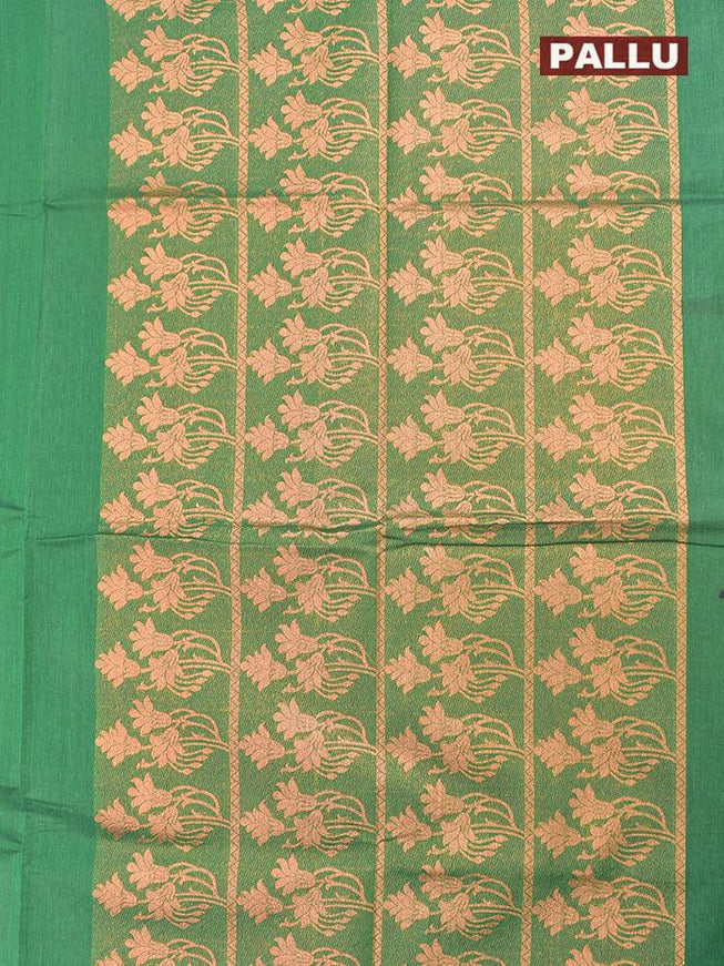 Coimbatore Cotton Dark Green Saree with Copper Zari Woven Buttas and Thread Woven Border - {{ collection.title }} by Prashanti Sarees
