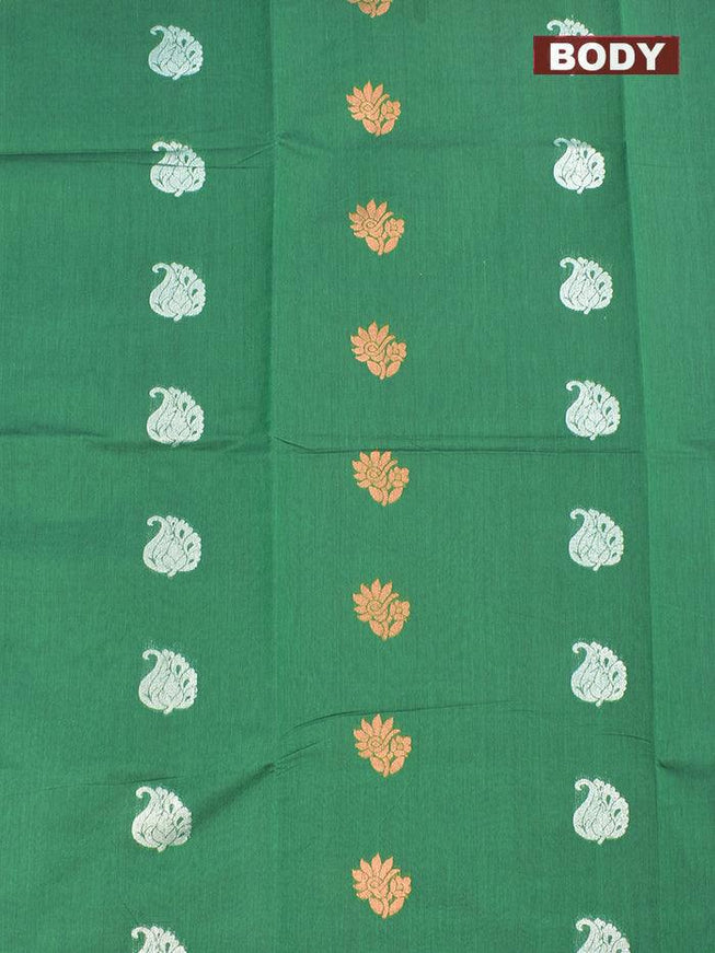 Coimbatore Cotton Dark Green Saree with Silver and Copper Zari Woven Buttas and Zari Woven Border - {{ collection.title }} by Prashanti Sarees