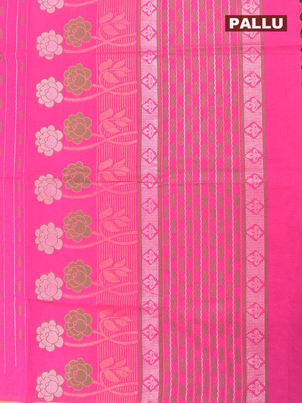 Coimbatore Cotton Dark Pink Saree with Copper and Silver Zari Woven Buttas and Simple Border - {{ collection.title }} by Prashanti Sarees