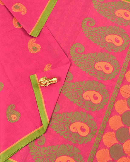 Coimbatore Cotton Dark Pink Saree with Thread Woven Buttas and Simple Border - {{ collection.title }} by Prashanti Sarees